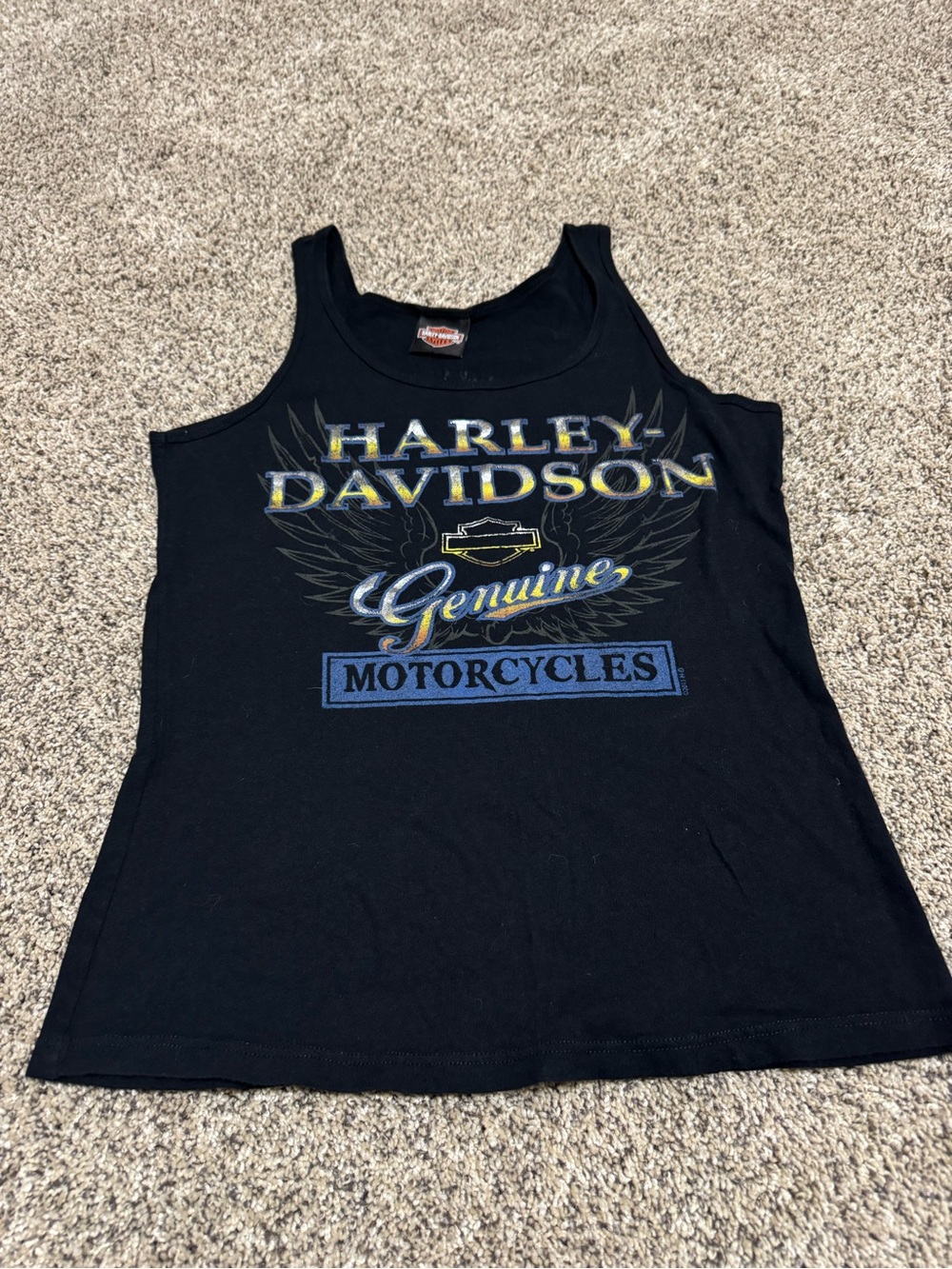 Harley-Davidson Black Tank with Yellow and Blue Logo